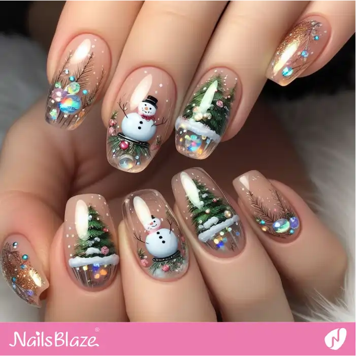 Snowman Crystal Ball Nail Art | Christmas Nails - NB1680